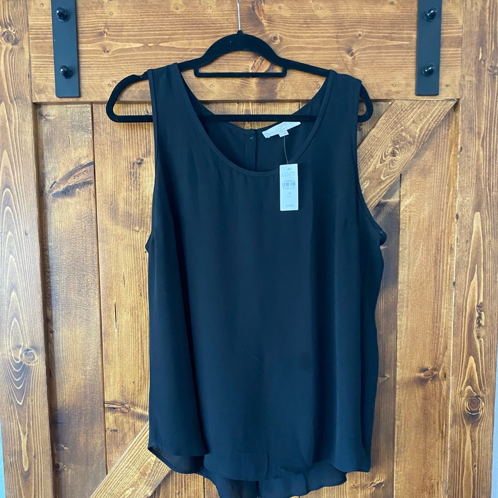 Black Loft Plus blouse with button down detail in back.